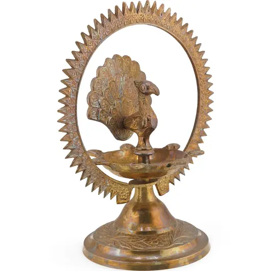 Decoratiune vintage din alama, lampa traditionala cu paun samai Dyia - 19cm, imagine 2