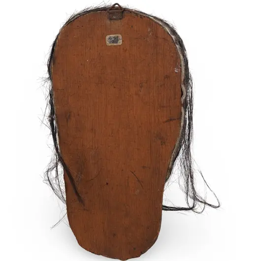 Masca vintage din lemn, model expresiv cu par - 18cm, imagine 2