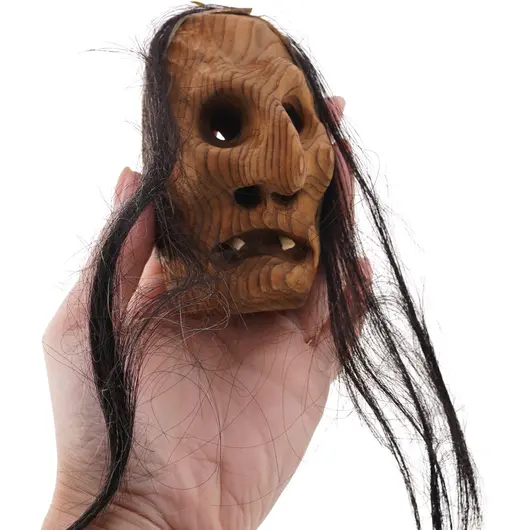 Masca vintage din lemn, model rustic cu par - 10cm, imagine 3