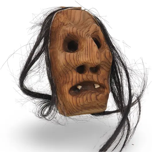 Masca vintage din lemn, model rustic cu par - 10cm