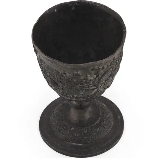 Pocal vintage din metal cu model medieval - 6,5cm, imagine 2