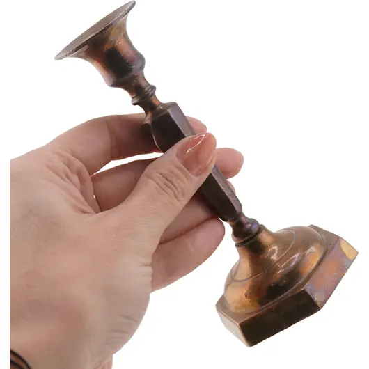 Sfesnic vintage din alama cu baza hexagonala - 13,5cm, imagine 3