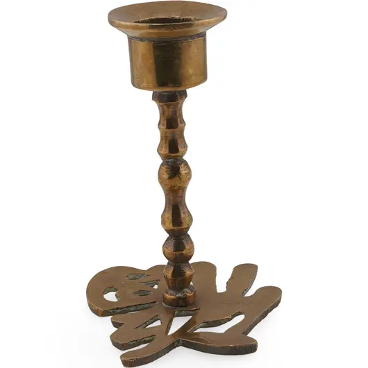 Sfesnic vintage din alama cu baza in forma caracherului chinezesc Fu pentru noroc - 9cm