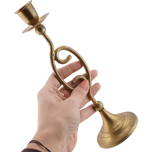 Sfesnic vintage din alama cu structura curbata, 24cm, imagine 3