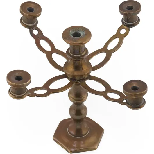 Sfesnic vintage din alama, model mic cu patru brate decupate - 7,5cm, imagine 2