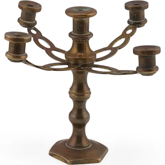 Sfesnic vintage din alama, model mic cu patru brate decupate - 7,5cm