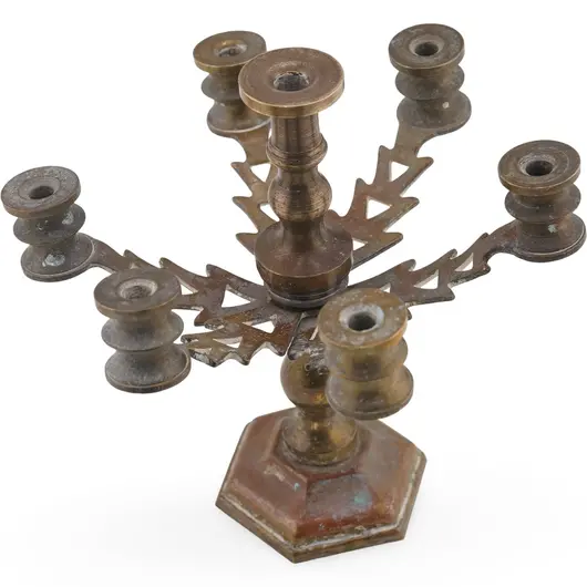 Sfesnic vintage din alama, model mic cu sase brate decupate - 9cm, imagine 2