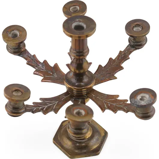 Sfesnic vintage din alama, model mic cu sase brate gravate - 8cm, imagine 2