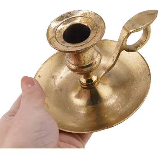 Sfesnic vintage din alama, model patinat cu maner lateral - 7,5cm, imagine 3