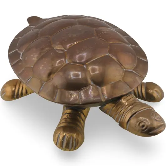 Statueta vintage din alama brosca testoasa cu compartiment - 17,5cm