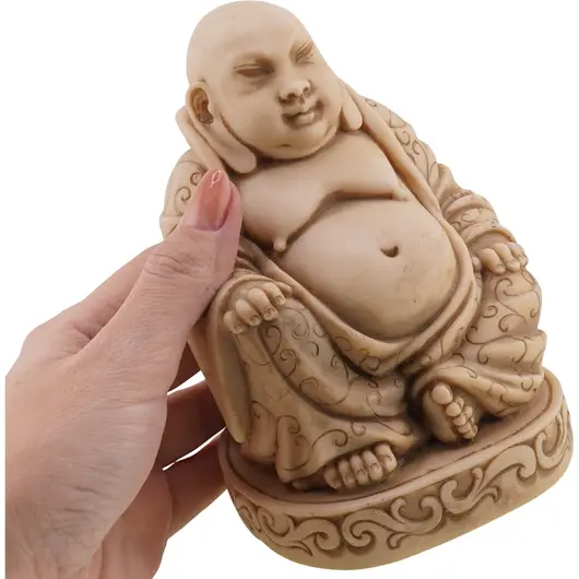 Statueta vintage din rasina Buddha vesel, 14cm, imagine 3