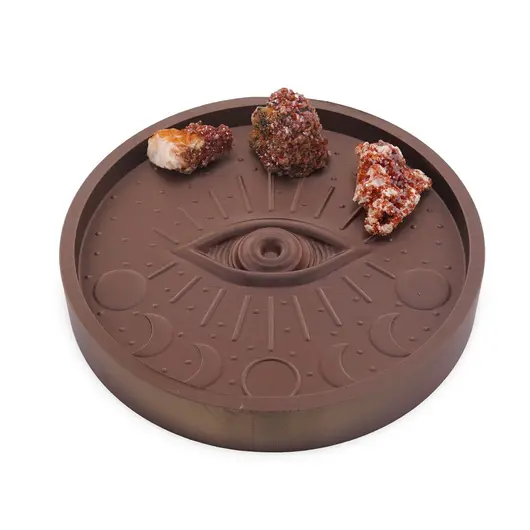 Suport pentru cristale rotund cu Ochi protector si Fazele lunare, maro - 13cm, imagine 2