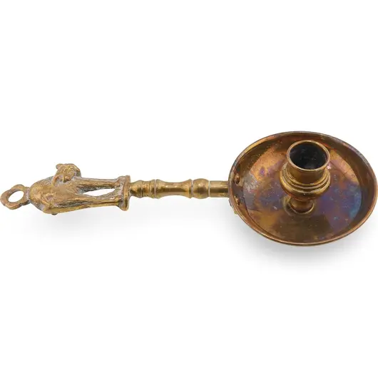 Suport pentru lumanare vintage din alama cu maner sculptat in forma de pisica, 23cm, imagine 2