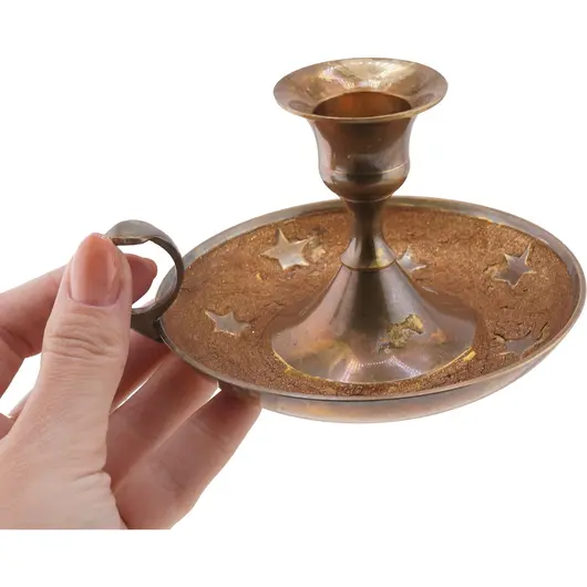 Suport pentru lumanari vintage din alama cu maner si stele - 12,5cm, imagine 3