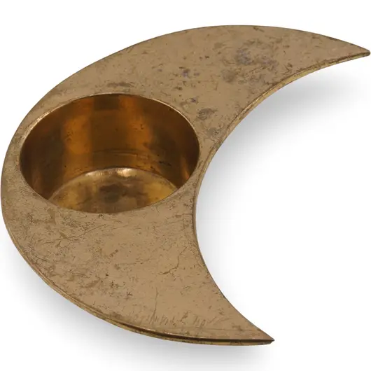 Suport vintage din alama pentru lumanare, in forma de semiluna - 11,5cm