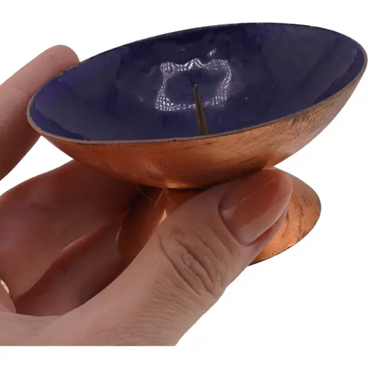 Suport vintage din cupru emailat pentru lumanare, 4cm, imagine 3