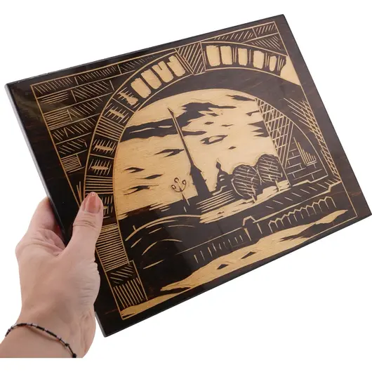 Tablou vintage din lemn cu gravura arhitecturala, 27cm, imagine 3