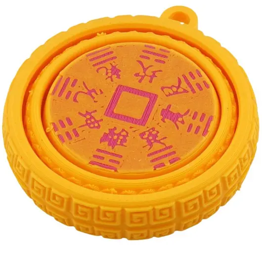 Talisman feng shui rotativ cu trigrame Bagua pentru protectie si prosperitate, galben - 7cm