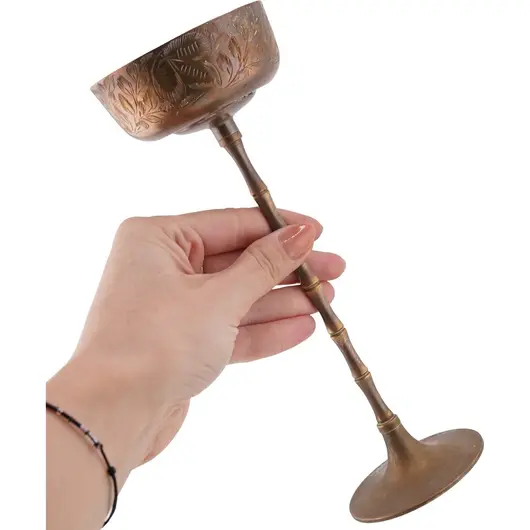 Vas decorativ vintage din alama pentru lumanare stalp, 22cm, imagine 3