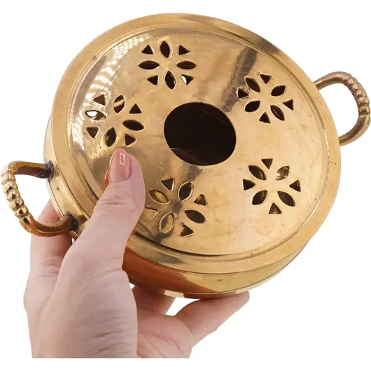 Vas vintage din alama pentru fumigatie, model perforat - 18,5cm, imagine 3