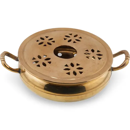 Vas vintage din alama pentru fumigatie, model perforat - 18,5cm