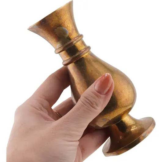 Vaza vintage din alama, model clasic bombat - 13cm, imagine 3