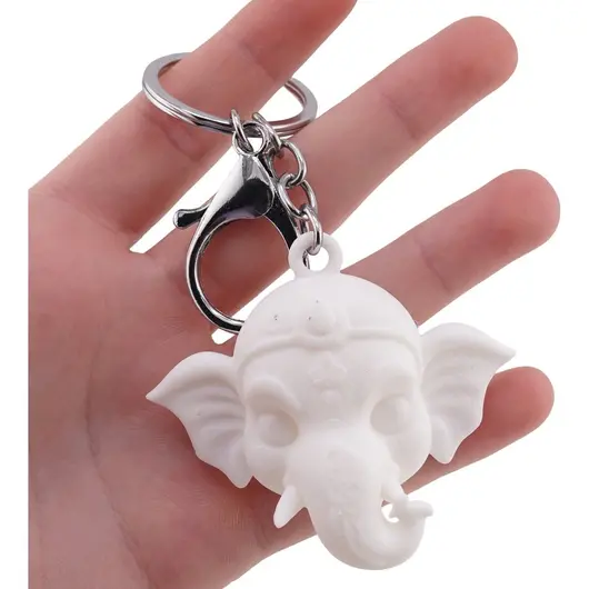 Breloc feng shui cu Capul lui Ganesha, alb - 5cm, imagine 2
