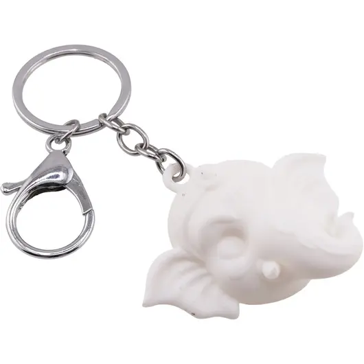 Breloc feng shui cu Capul lui Ganesha, alb - 5cm