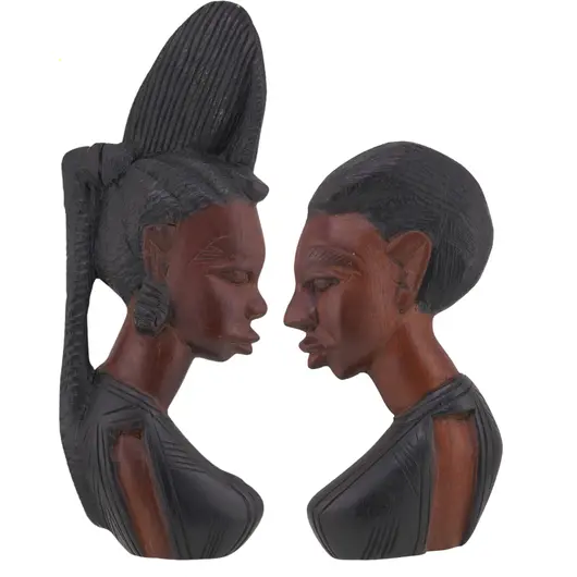 Set vintage din lemn, femei tribala cu profil sculptat - 20-28cm