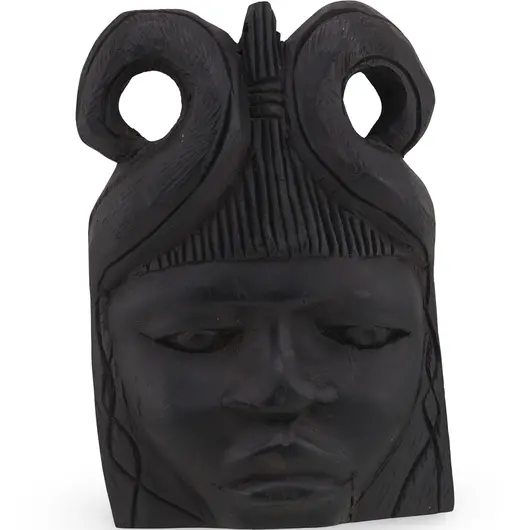 Bust vintage din lemn, figurina tribala cu coarne ormanentale - 23,5cm