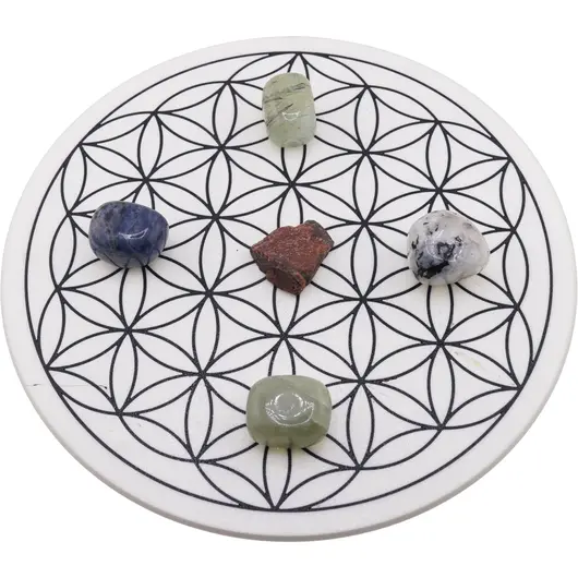 Grila pentru cristale Floarea Vietii gravata, 20cm - alb cu negru, imagine 2