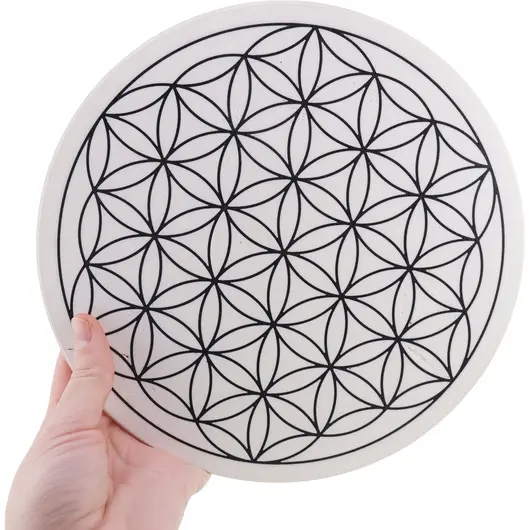 Grila pentru cristale Floarea Vietii gravata, 20cm - alb cu negru, imagine 3