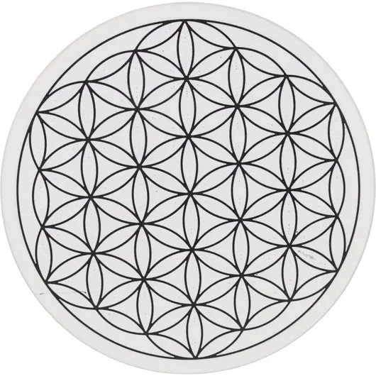 Grila pentru cristale Floarea Vietii gravata, 20cm - alb cu negru