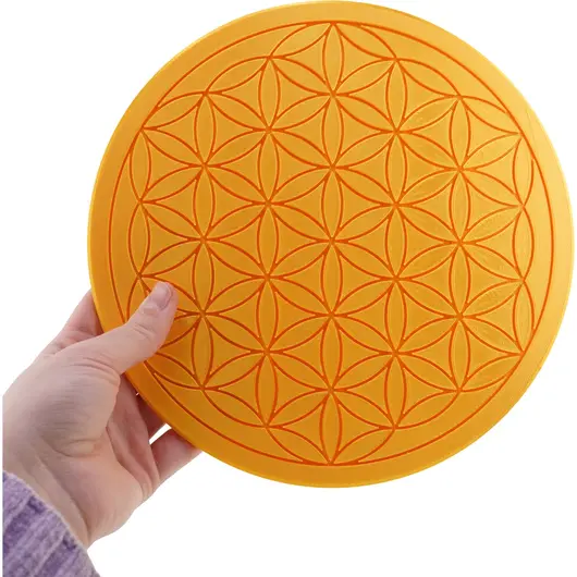 Grila pentru cristale Floarea Vietii gravata, 20cm - auriu, imagine 3