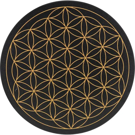 Grila pentru cristale Floarea Vietii gravata, 20cm - negru cu auriu