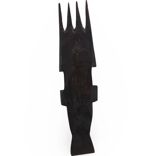 Masca tribala vintage din lemn, model inchis la culoare cu creasta - 24cm, imagine 2