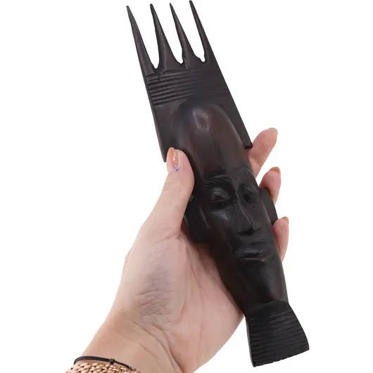 Masca tribala vintage din lemn, model inchis la culoare cu creasta - 24cm, imagine 3