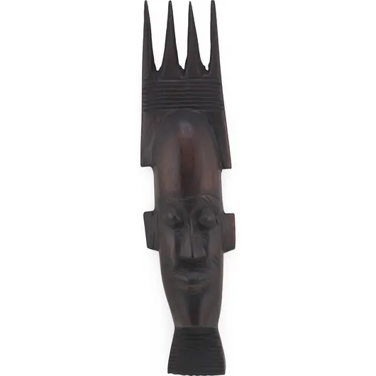 Masca tribala vintage din lemn, model inchis la culoare cu creasta - 24cm