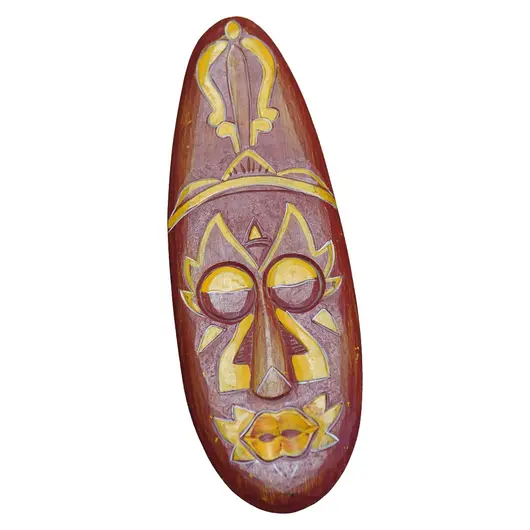 Masca vintage din lemn, model pictat in nuante de rosu si galben - 48cm
