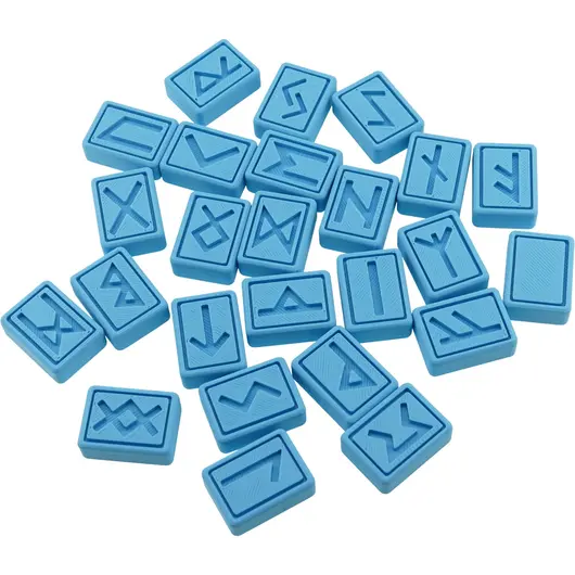 Set 25 rune gravate dreptunghiulare, albastru deschis