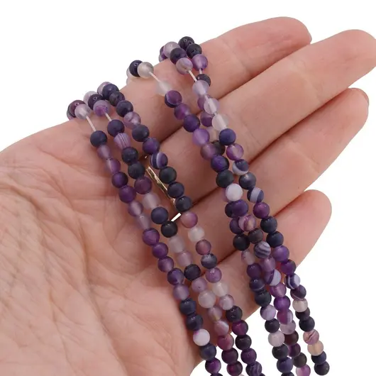 Sirag Agat mov dantelat sfere 4mm mate, 37-38cm, imagine 3