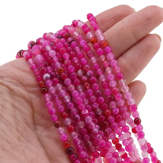Sirag Agat roz sfere 4mm, 36-37cm, imagine 3