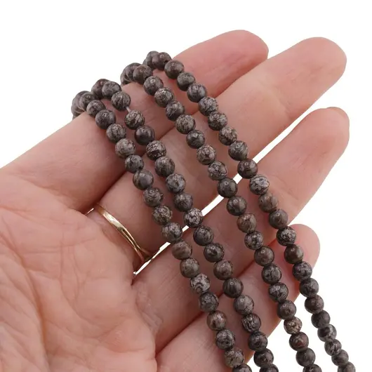 Sirag Obsidian fulg de nea maro sfere 4mm, 38-39cm, imagine 3