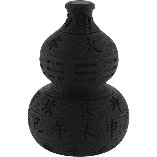 Statueta feng shui Wu Lou negru cu trigramele Bagua si Yin Yang, negru - 7cm