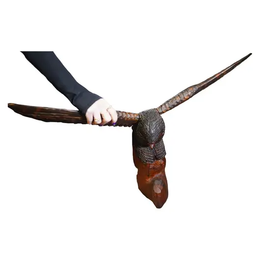 Statueta vintage din lemn, Bufnita cu aripi larg deschise - 80cm, imagine 3