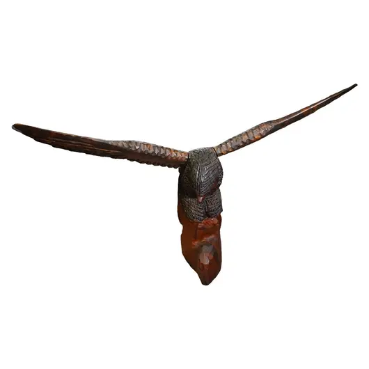 Statueta vintage din lemn, Bufnita cu aripi larg deschise - 80cm