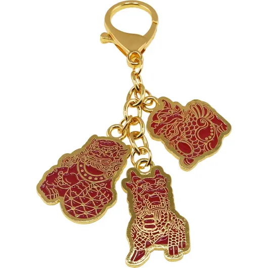 Amuleta breloc feng shui din metal Cei Trei Gardieni Celesti pentru protectie impotriva pierderilor, 2026