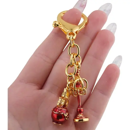 Amuleta breloc feng shui din metal Toiagul si Bila de foc Ksitigarbha pentru protectie si eliminarea pericolelor ascunse, 2026, imagine 3