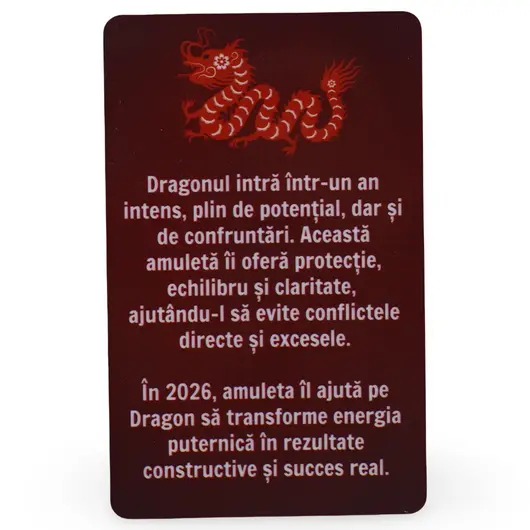 Card Feng Shui zodia Dragon, amuleta pentru protectie in anul Calului de Foc, 2026, imagine 2