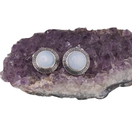 Cercei cu clipsuri Opalit in montura argintie - model rotund, 25mm, imagine 2